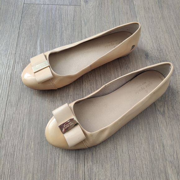 kate spade Shoes - Kate Spade Beige Yellow Patent Leather Ballet Flats